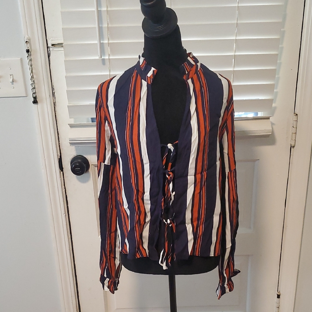 Tularosa Navy, Rust & White Striped Tie-Front Top